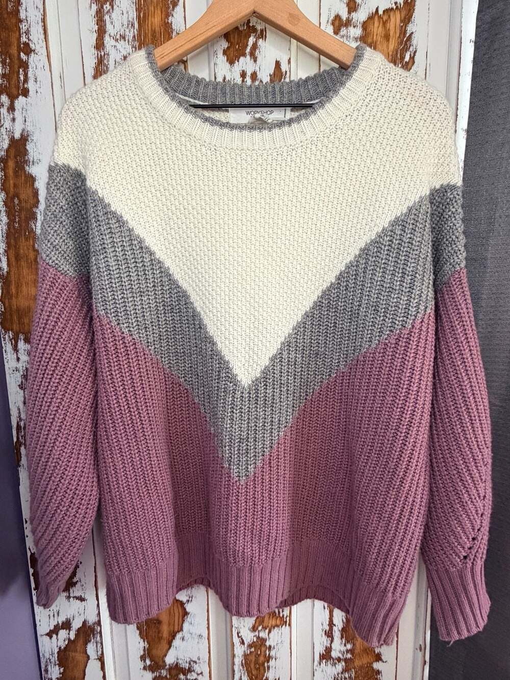 Workshop Wool Blend Colorblock Chevron Knit Sweater Size 1X Cottagecore